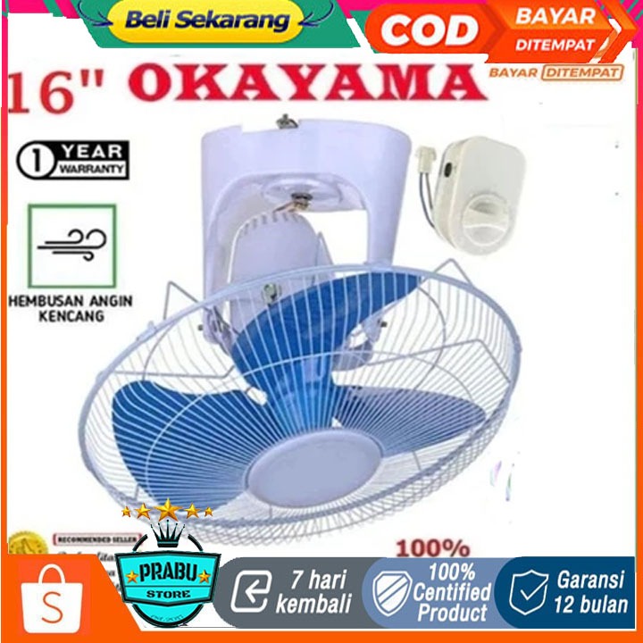 Okayama , AUTO FAN / ORBIT 16 inchi / 1230 , Kipas angin meja dan dinding besi 2 fungsi 12 in promo 