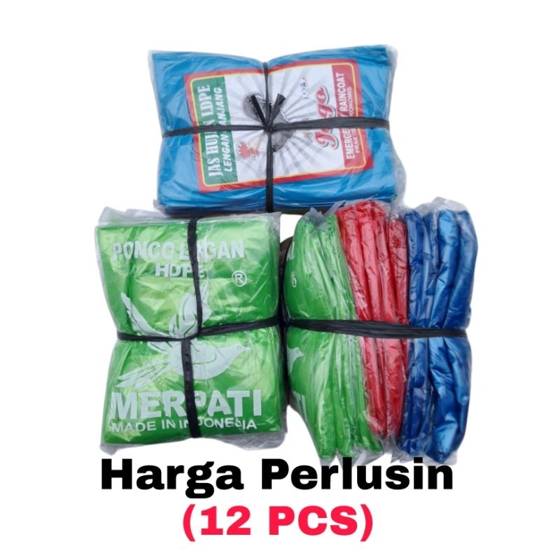 Grosir Perlusin 12 PCS Jas Hujan Plastik Tebal LDPE HDPE Merpati / Jago Poncho Mantel Ponco Lengan B