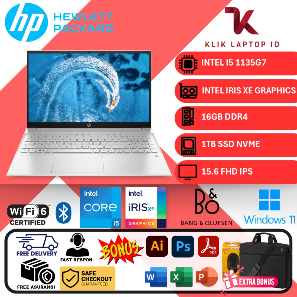 Laptop Ultrabook HP Pavilion 15 Intel I5 1135G7 16GB 1TB 15.6 inch FHD IPS WIN11HOME SILVER