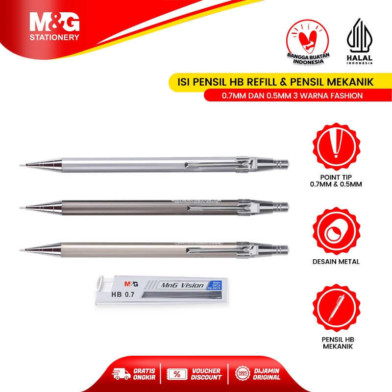 

M&G M&G Pensil HB Mekanik Pilihan 0.5 mm dan 0.7 mm Cocok Untuk Menulis atau Menggambar Premium Mechanical Pencil Desain Metal Grip Nyaman Tidak Mudah Patah