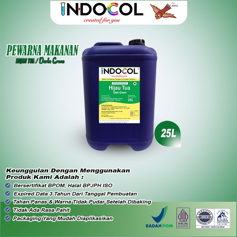 

INDOCOL PEWARNA CAIR HIJAU TUA (25 LITER)