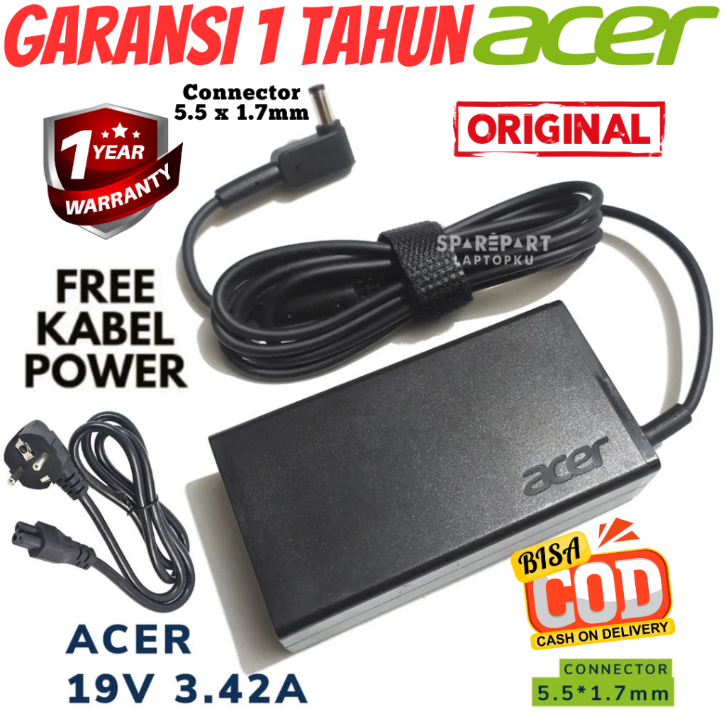Cas Casan Charger Adaptor Laptop Acer Original Garansi Aspire ES E1 E5 V3 V5 Travelmate Series PA-14