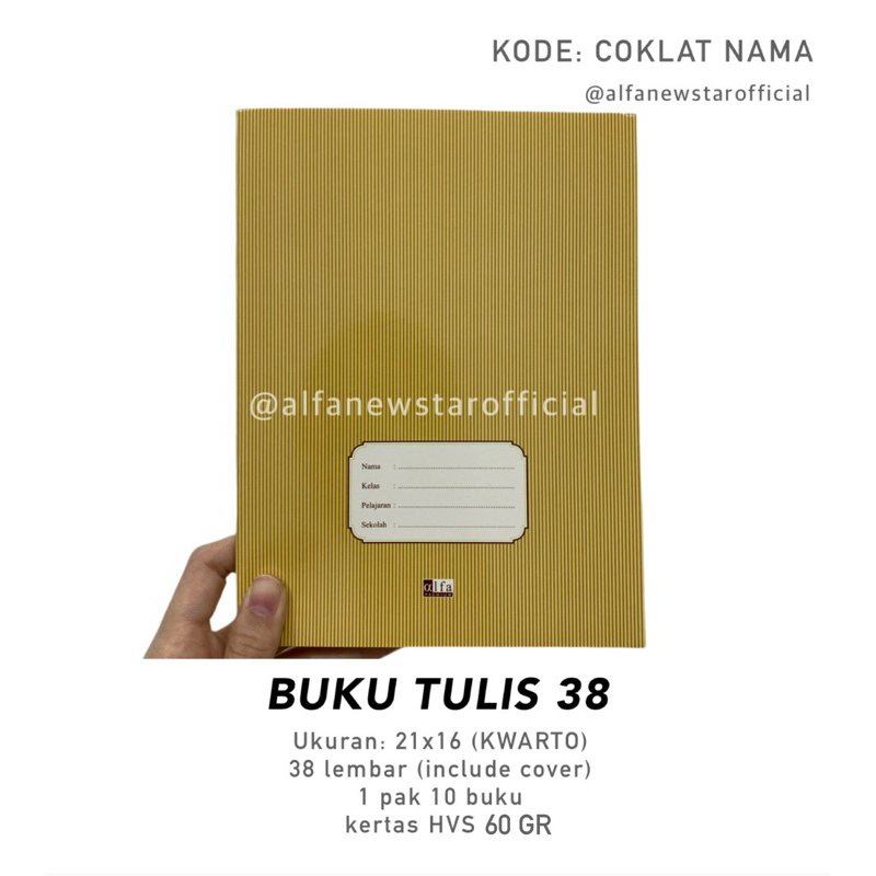 

Buku Tulis Kwarto 38 Lembar Alfa Coklat Nama