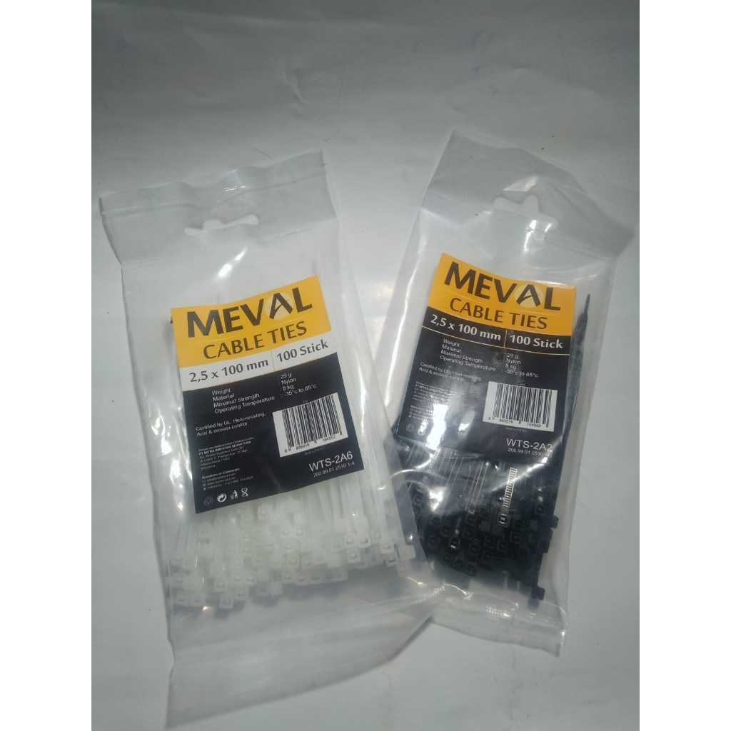 

Kabel Ties 2.5x100mm Putih / Hitam 1Pack isi 100pcs Merk MEVAL