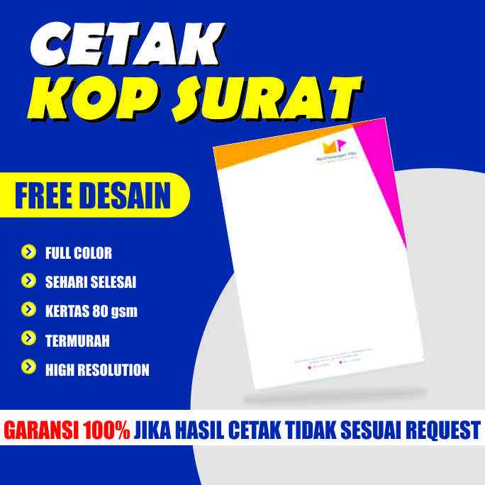 Promo Cetak Kop Surat HVS A4 F4 / Print Kop Surat Kantor Perusahaan/Cetak Kop Undangan