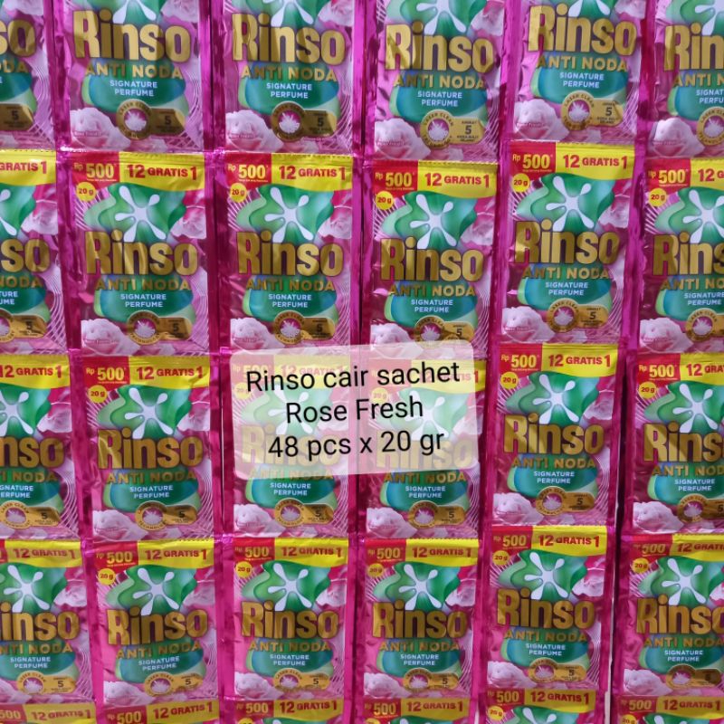 Rinso cair sachet 48 pcs x 20 gr rose fresh rp 500
