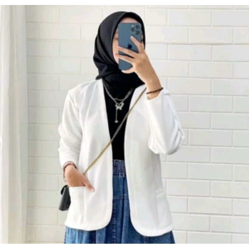 Promo atasan Blazer scuba wanita dewasa model lengan panjang warna pink putih hitam army