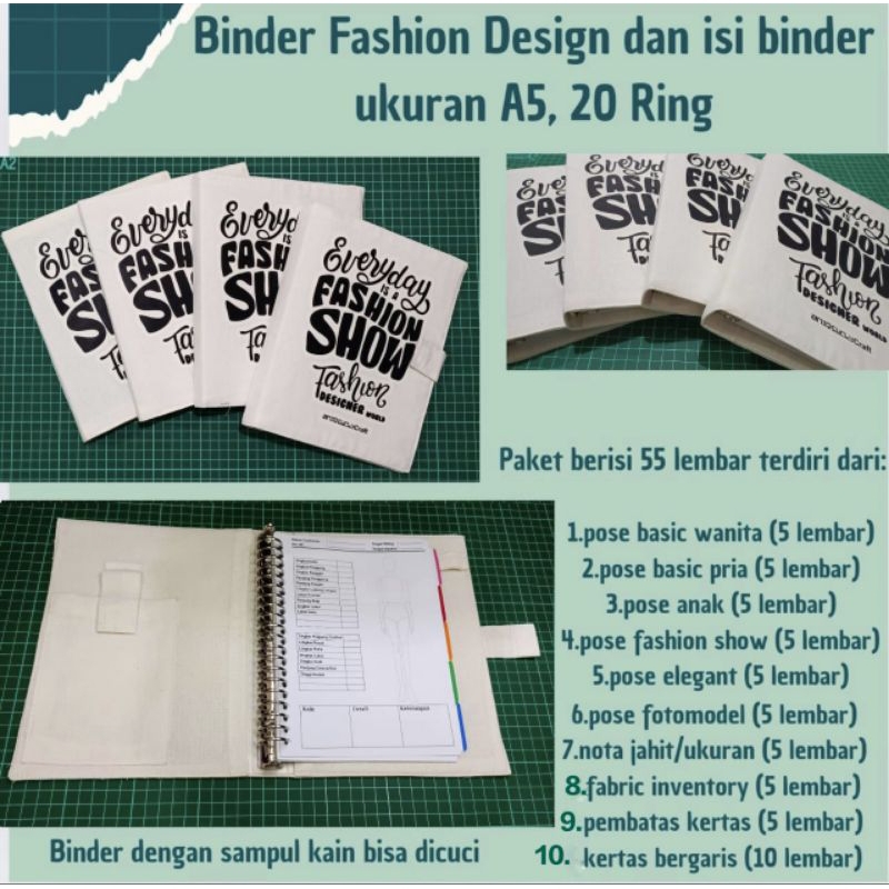 

Binder Fashion Design & isi binder ukuran A5, 20 ring