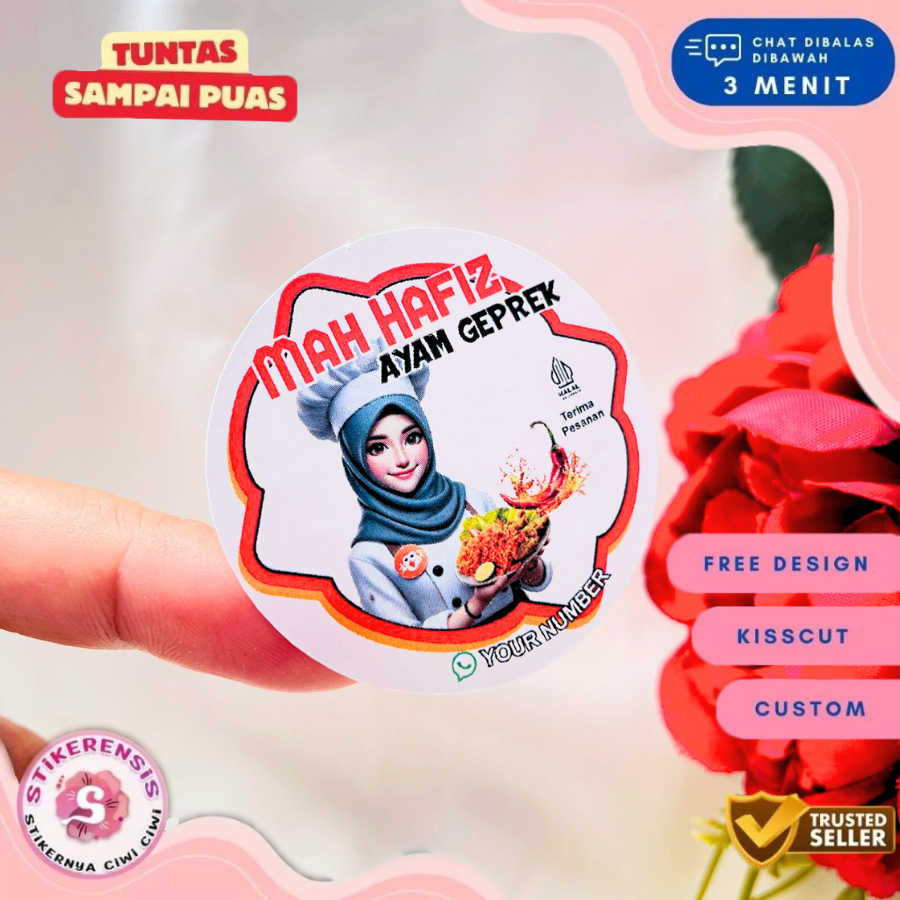 Stikerensis Cetak Label Chromo Ayam Geprek Sticker Murah Bandung Packaging Makanan Box Kardus 2-4