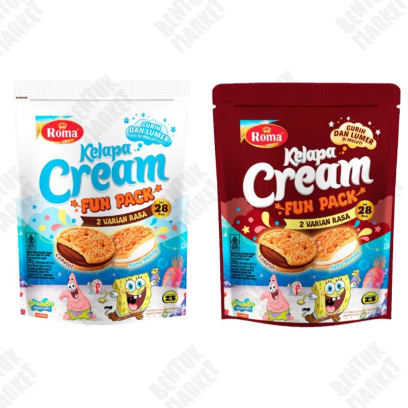 

ROMA Biskuit Kelapa Fun Pack 285gr / Biskuit Krim kelapa rasa coklat dan vanilla