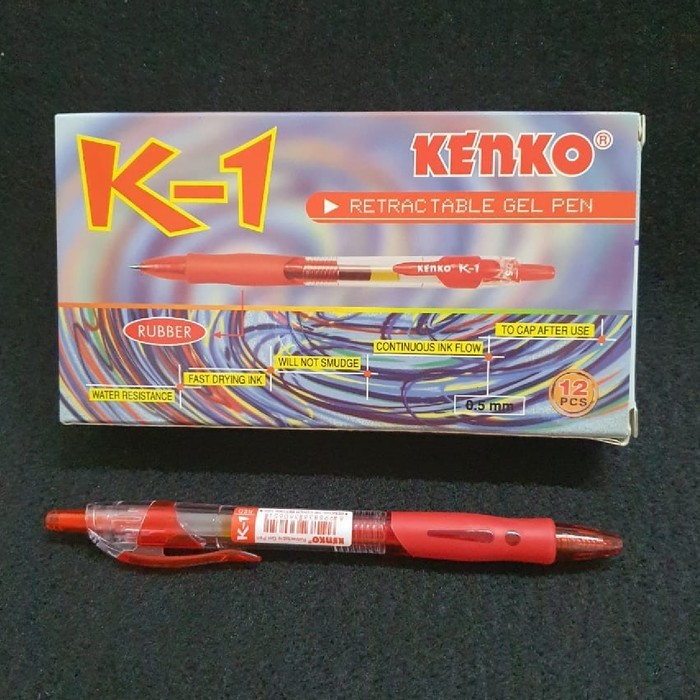 

Kenko Gel Pen K1 0.5mm Retractable MERAH Original (12 PCS) / Ballpoint Bolpen Pulpen Gel Kenko K-1 Merah Per Lusin