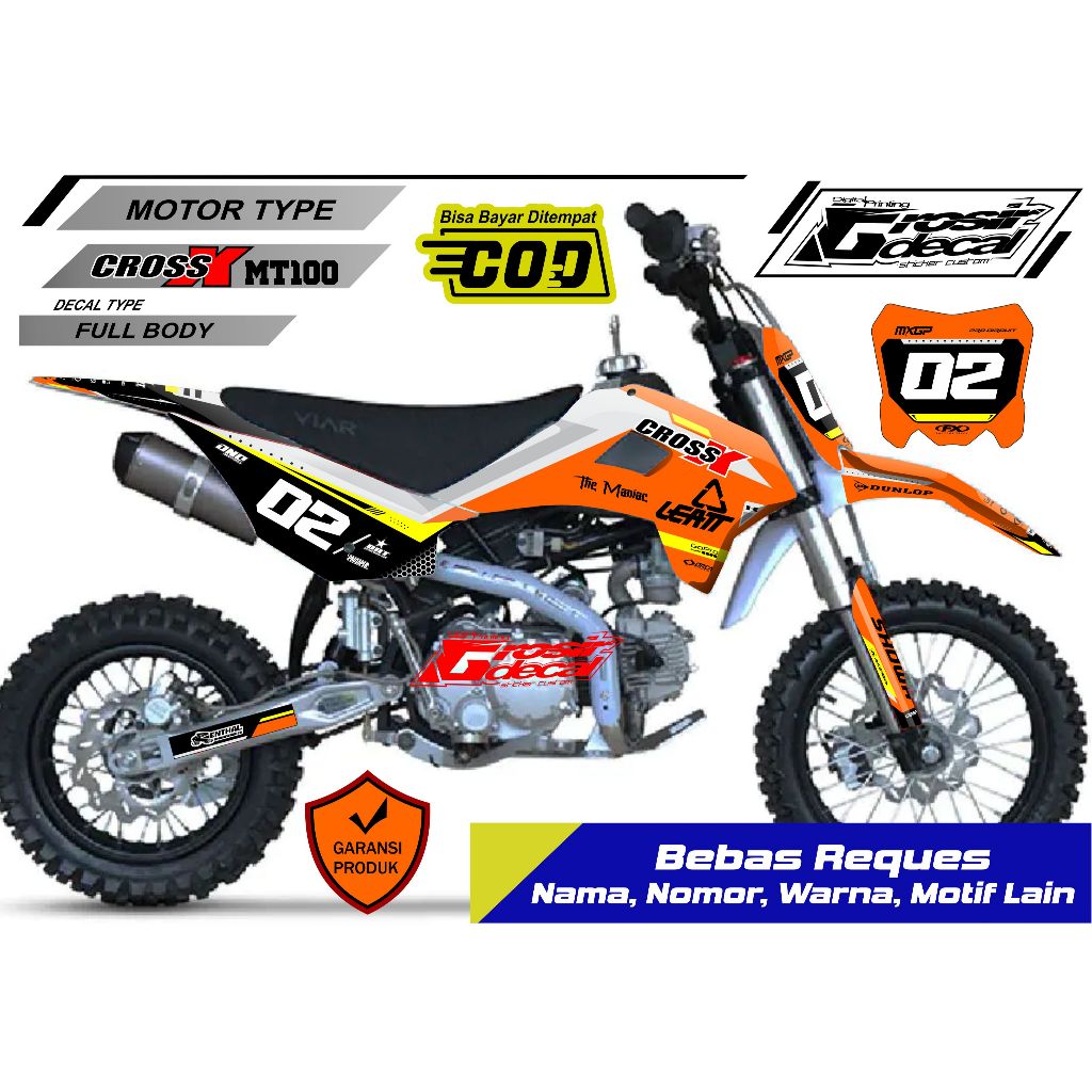 Decal Stiker Trail Mini Viar Cross 100cc New Orange /Oren Full Body Bebas Reques