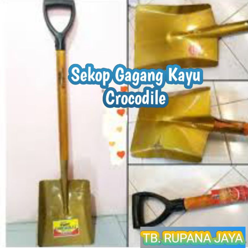 Sekop Gagang Kayu Crocodile Model Rata / Datar