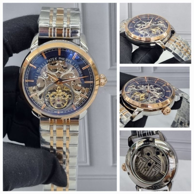 Jam tangan Automatic Balance Wheel PP Calatrava Skeleton Leather / Chain Stainless steel