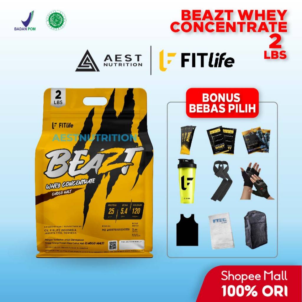 Fitlife BEAZT Whey 2 lbs 900 gram Concentrate Susu Tinggi Protein Supplement Fitness