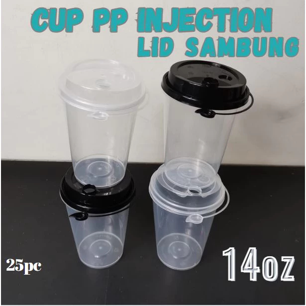 Cup PP Injection 14 Oz + Lid Sambung / Cup Gelas Plastik Inject 14oz