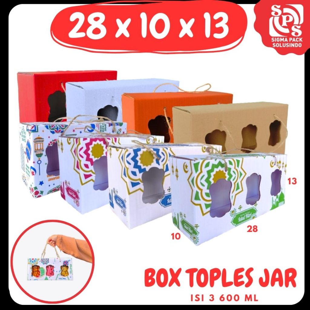 

Box Kuker Tali jar 28x10x13 Toples Jar 600ml isi 3 Jinjing Gable Box Jar Kue Kering Gable Box Serbaguna Botol Dus Kue Kering Kemasan Madu Souvenir