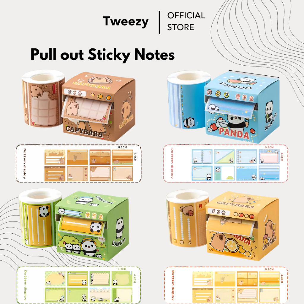 

Box Sticky Notes Pull Out Sticker Roll Design Panda and Capybara Cute Aesthetic / Perfect For Creative Minds 256 Pcs