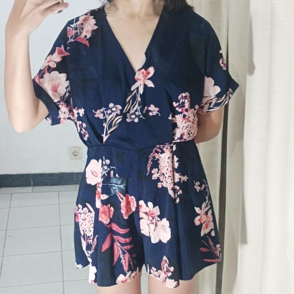 [PRELOVED] Miss Valley Flower floral navy jumpsuit Playsuit miss valley
