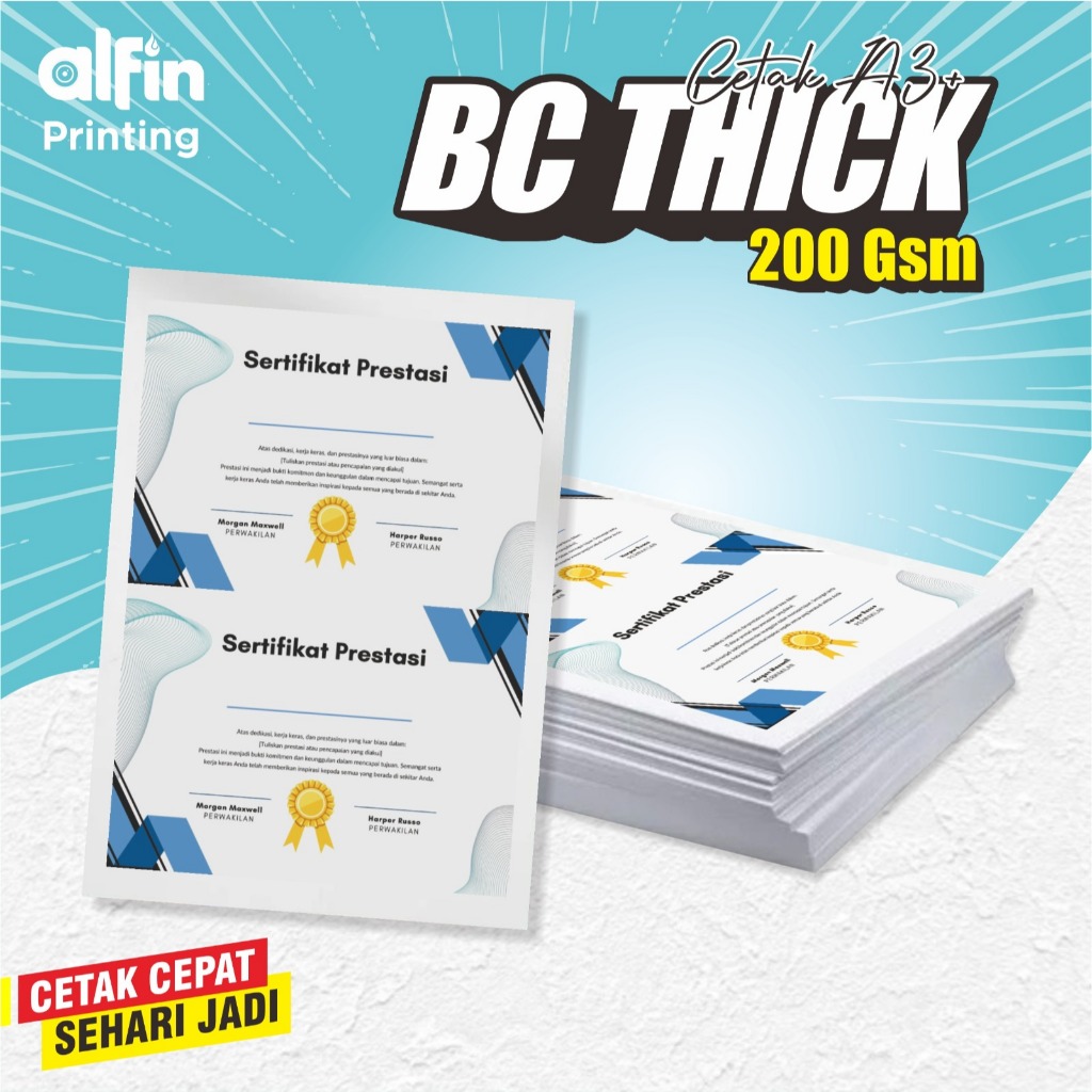 

Cetak Kertas BC A3+ Briefcard Sertifikat Piagam
