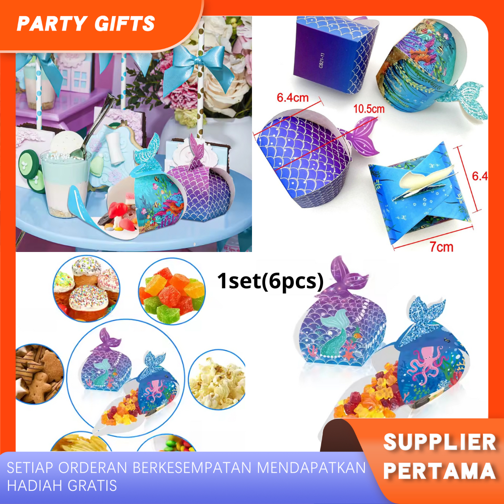 

PARTYGIFTS 6pcs Box Snack Permen Sekali Pakai Motif Mermaid Kotak Permen Ulang Tahun