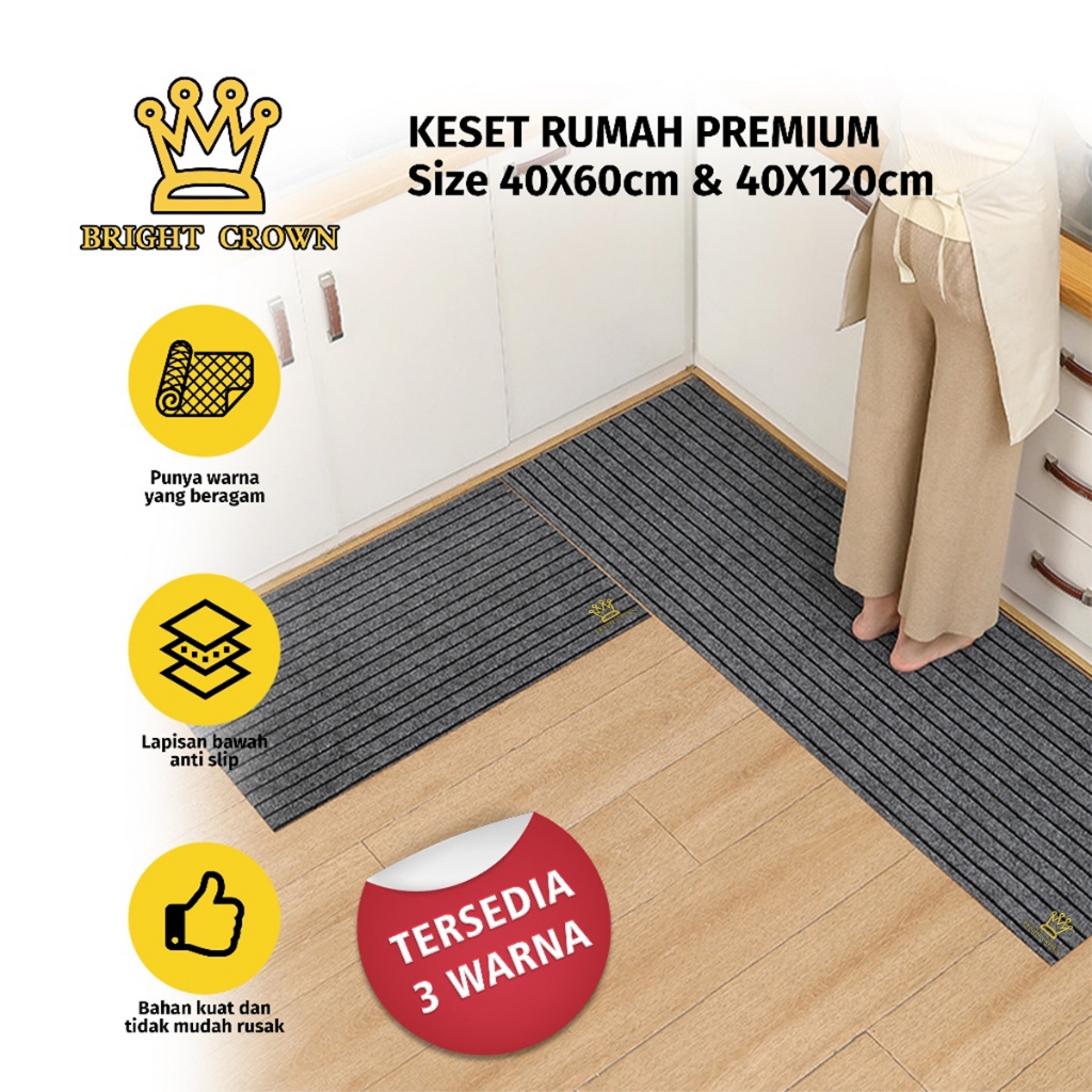 Bright Crown 2in1 Keset Dapur Premium Motif Garis Bahan Karet PVC AntiSlip 3WARNA (1set 2pcs)