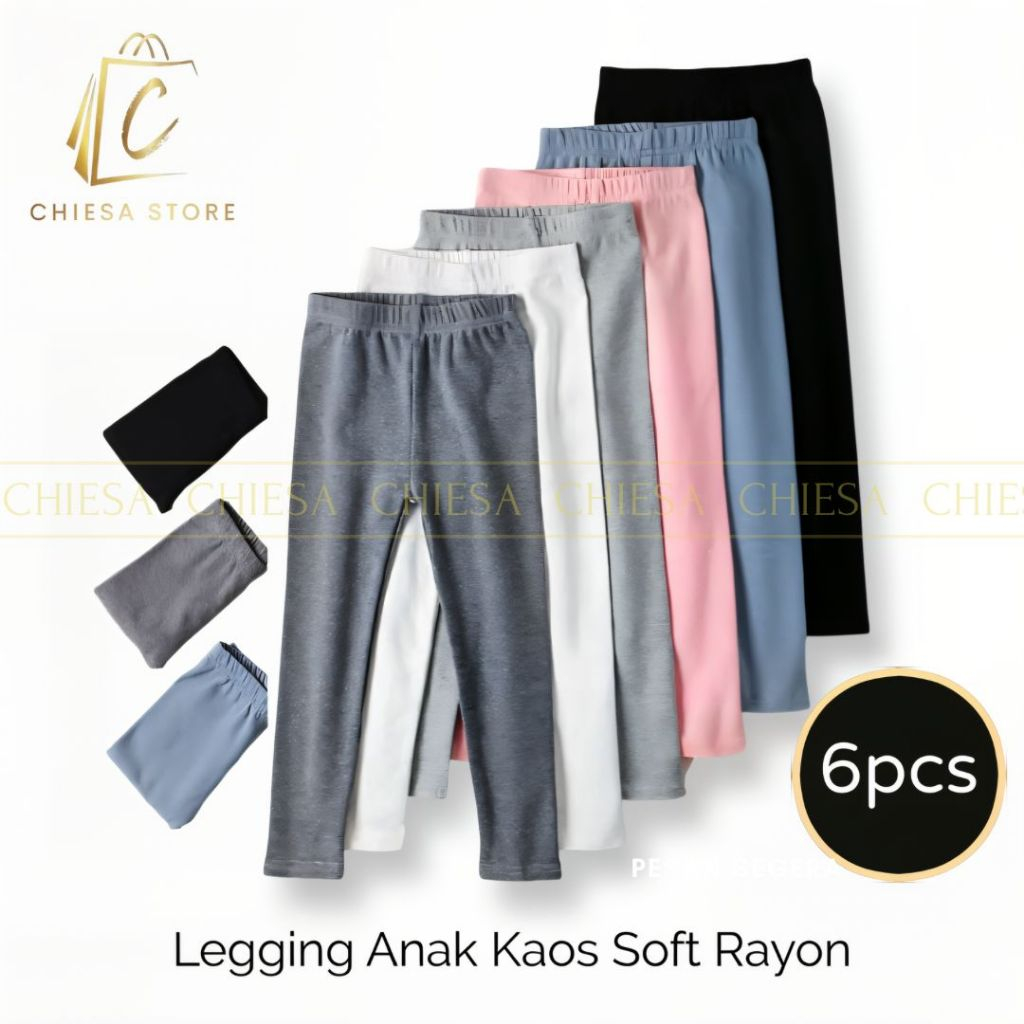 Paket Hemat Isi 6 pcs Legging Anak Perempuan Kaos Rayon 2-15 Tahun / Legging Panjang Anak Kaos