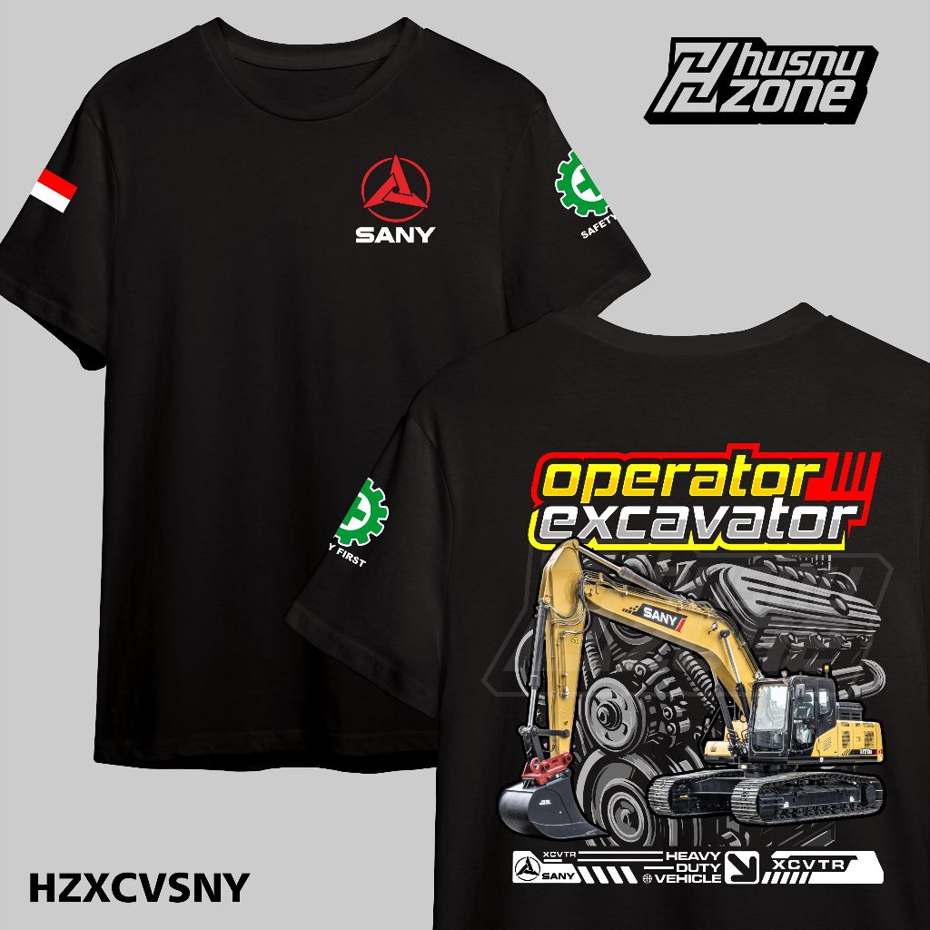 Kaos Baju Operator Excavator Sany Cotton Combed 24s