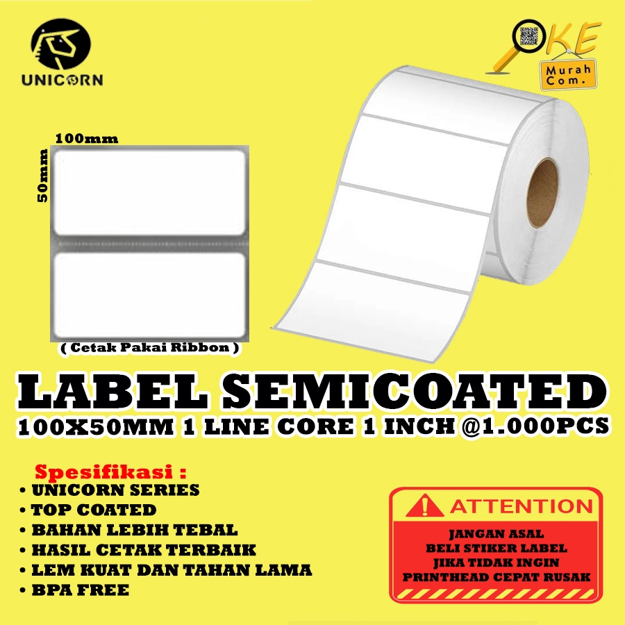 

Kertas Stiker Label Semicoated 100x50mm / 100x50 / 100 x 50 mm 1 Line 1 Inch isi 500pcs & 1.000pcs