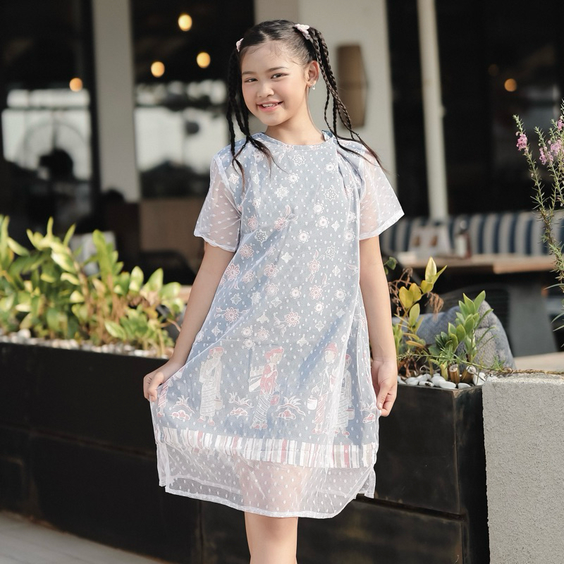 BATIK KIDS Dress Batik Anak Djiwa Kombinasi Tile Brokat Dot Mewah Bahan Adem dan Nyaman