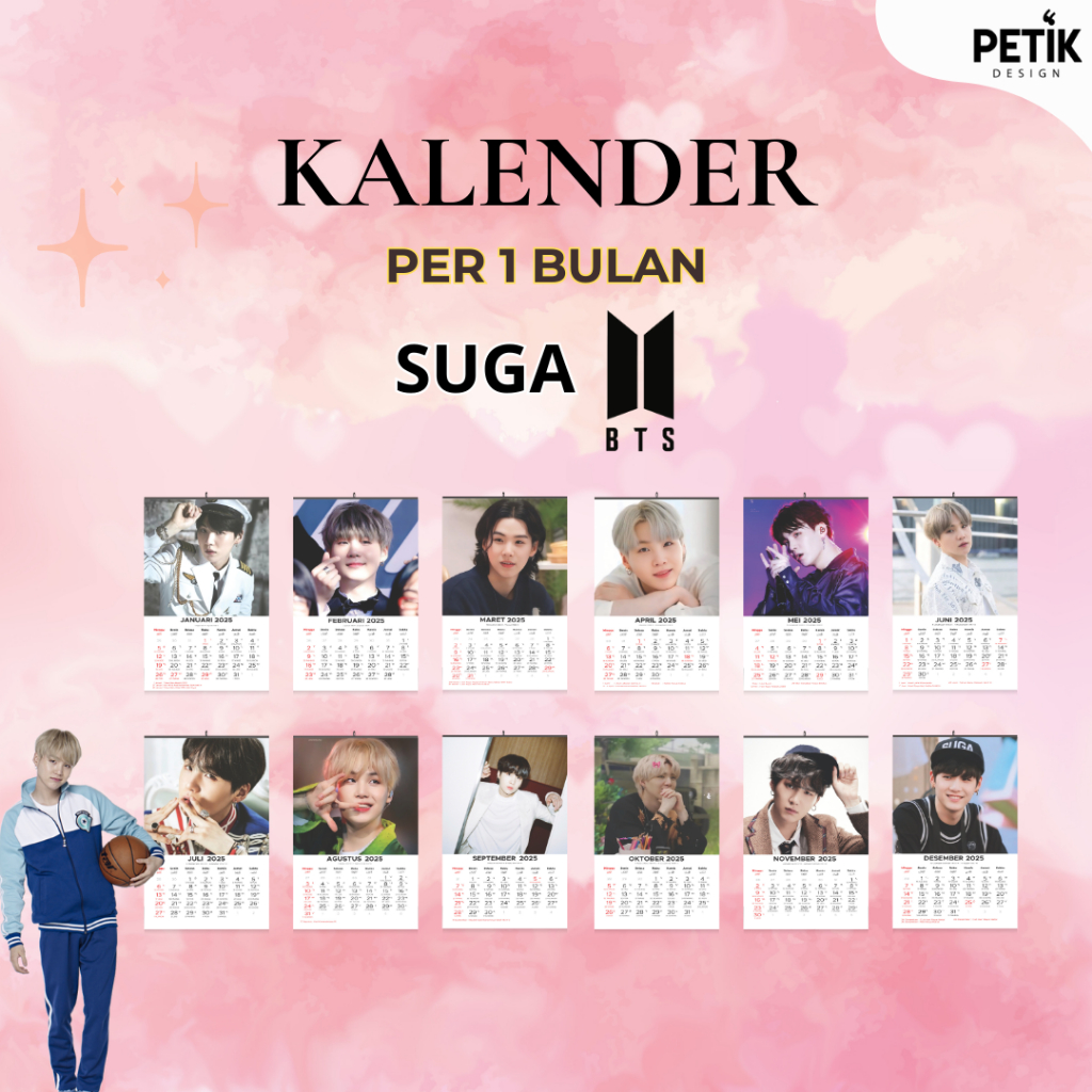 

Kalender Dinding Min Yoon-gi/Suga BTS 2025 12 Lembar Klem