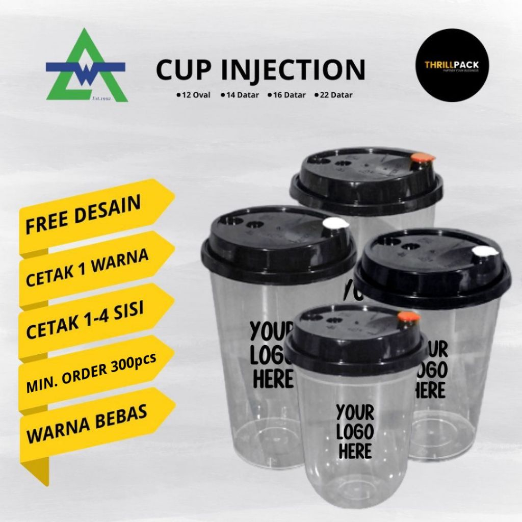 Sablon Cup PP INJECTION + LID Merk Wingoh All Size Termurah & Terlengkap - Sablon Gelas Plastik / Sa