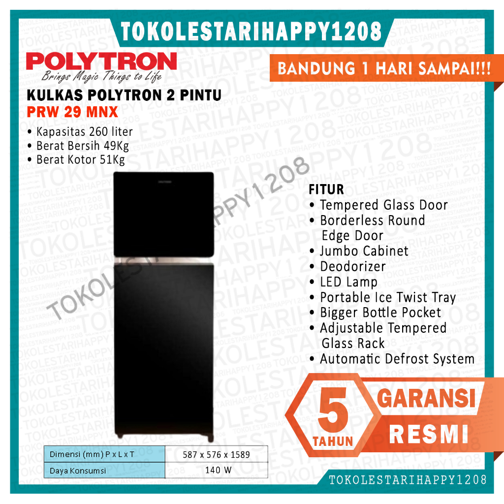 KULKAS POLYTRON PRW 29 MNX LEMARI ES 2 PINTU PRW 29MNX PRW 29MN PRW29MNX
