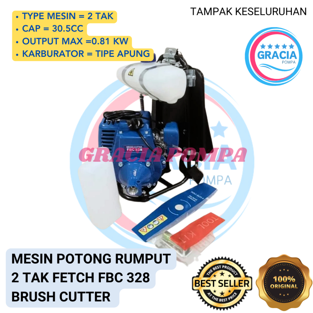 Mesin Potong Rumput 2 Tak FETCH FBC 328 Brush Cutter Original Berkualitas - Gracia Pompa