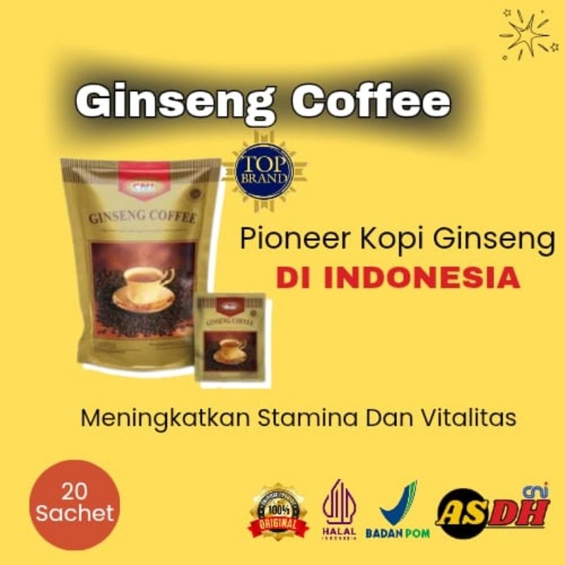 

Kopi Ginseng CNI isi 20 Sachet Meningkatkan Stamina Dan Vitalitas Kopi Arabika Robusta Ginseng