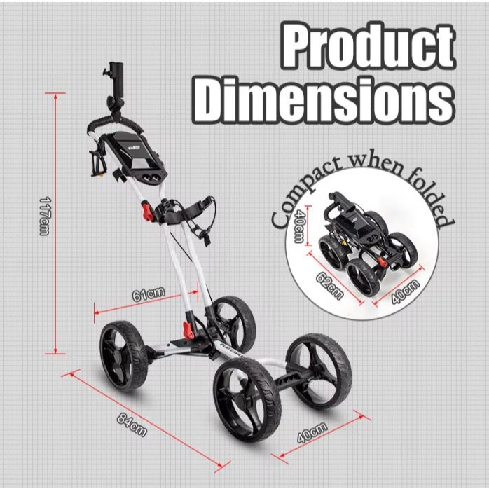Troli Trolley Bag Golf Playeagle 4 Roda Foldable With Umbrella Holder