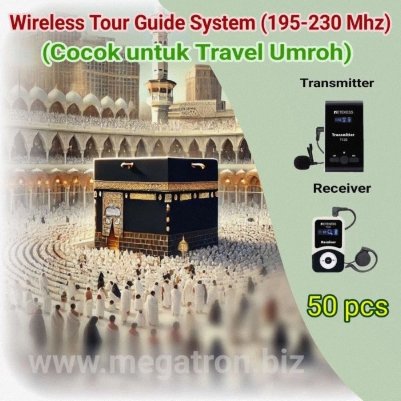 Audio Tour Guide System (195-230 Mhz) - 1 Transmitter + 50 Receiver (cocok untuk travel Umroh)