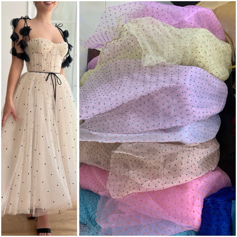 Bahan Kain Organza Dot/ Organza Dot Meteran