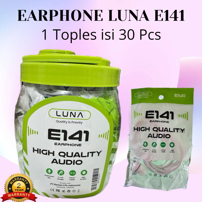 Headset/Earphones Luna E141 Super Bass 1 Toples Isi 30Pcs