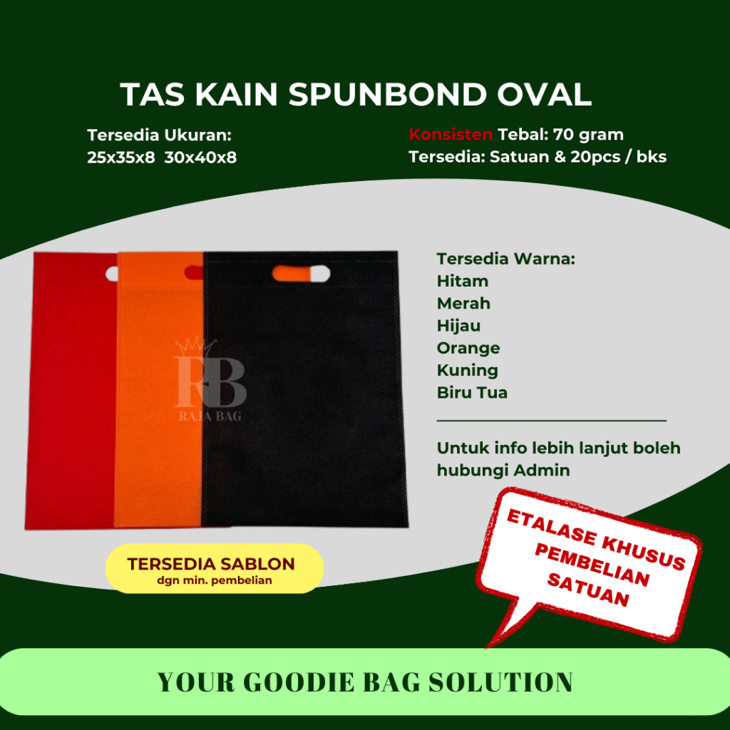 

Goodie Bag Tas Belanja Spunbond Model OVAL Ukuran 25x35 30x40 Kantong Kain Souvenir