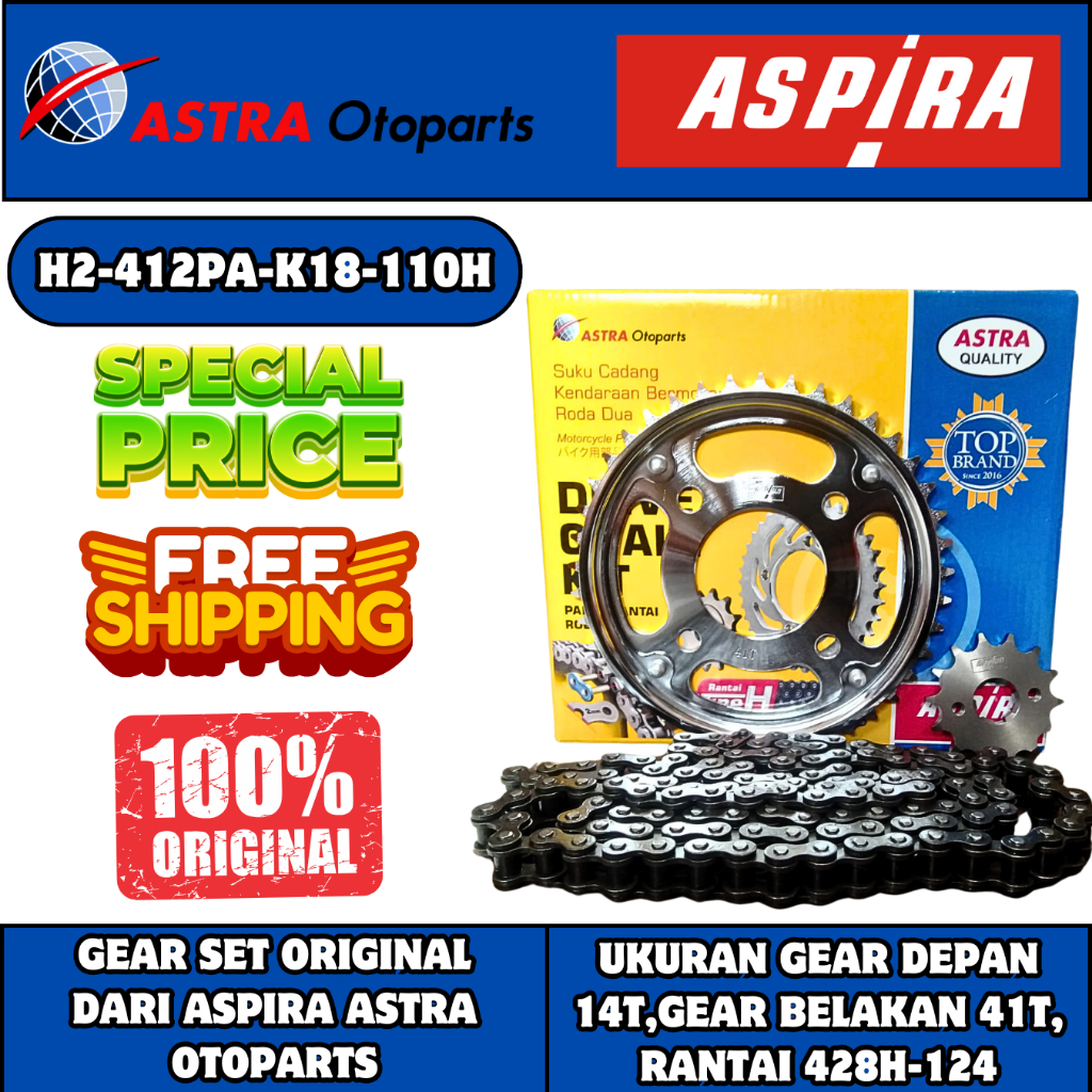 GIR SET VERZA 150 ASPIRA ASTRA K18 ORI GEAR DEPAN BELAKANG PLUS RANTAI 1 SET