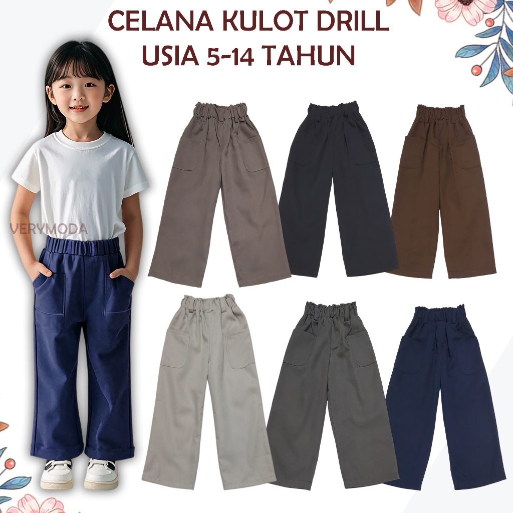 Celana Kulot Anak Perempuan / Celana  Panjang Kulot Drill Anak Perempuan Usia 5-14 Tahun