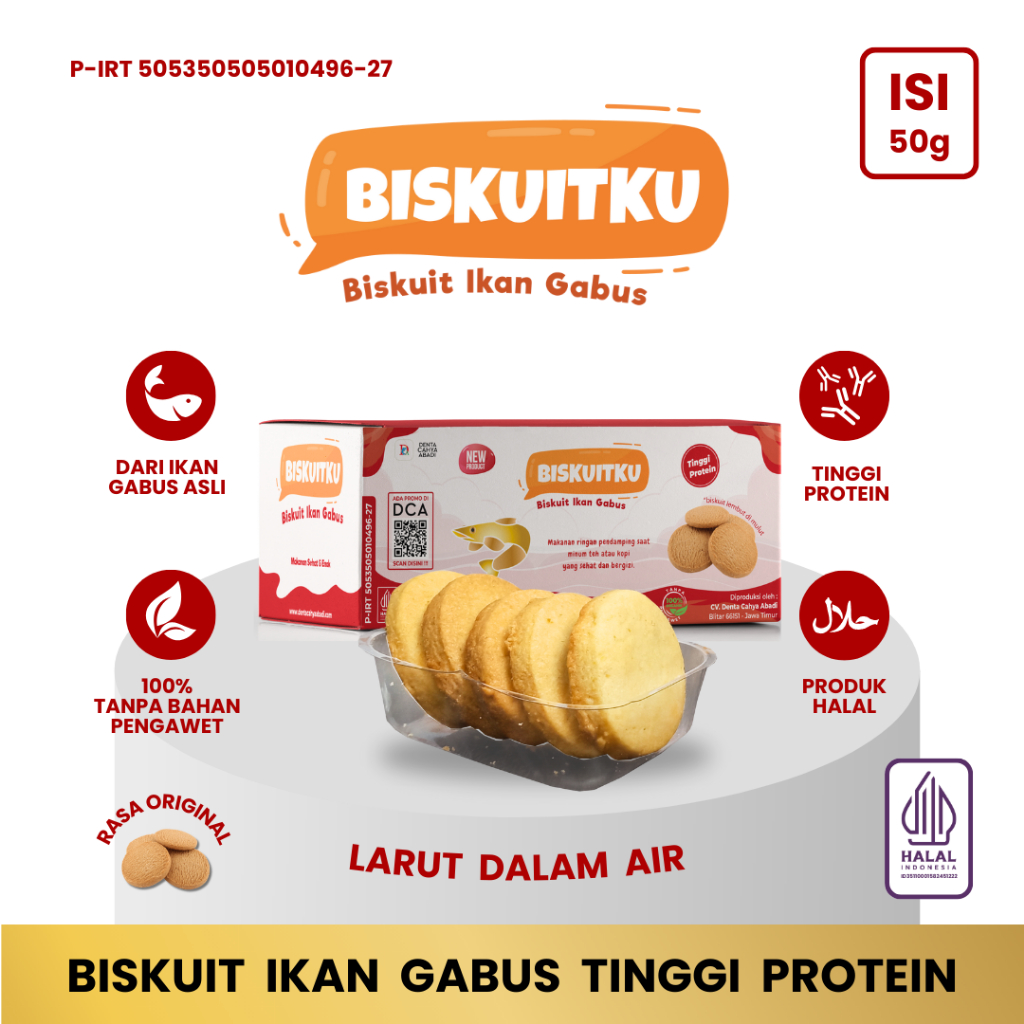 

Biskuitku Biskuit Ikan Gabus/ Kutuk untuk Semua Umur 50 Gr Rasa Original