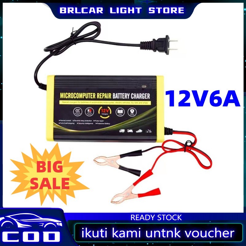 Charger Aki 6A 12V Mobil Carger Aki Mobil Alat Cas Aki Motor Carger desulfator repair aki