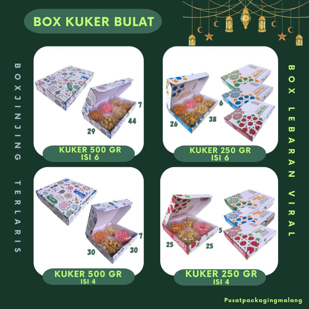 

Box Kue Kering Bulat 250gr/500gr Isi 4/6 44x29x7 / 38x26x6 / 30x30x7 / 25x25x5 Kardus Packing Lipat_Depan / Kuker/ Hampers/Oleh oleh/ kue_Kering Idul Fitri Polos/Motif/ Kardus Lebaran/Ied Mubarak