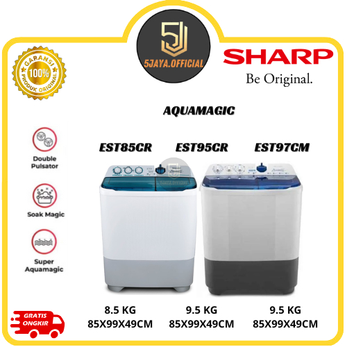 Mesin Cuci Sharp 2 Tabung 8.5KG, 9.5KG - EST85CR/EST95CR/EST97CR Aqua Magic Sharp