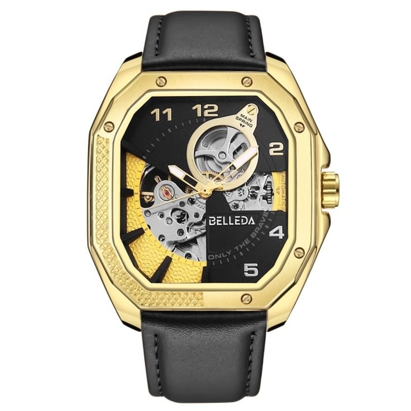 BELLEDA Jam Tangan Pria BELLEDA 9528 Otomatis Winding Tali Kulit Elegant Anti Air 30m Watches