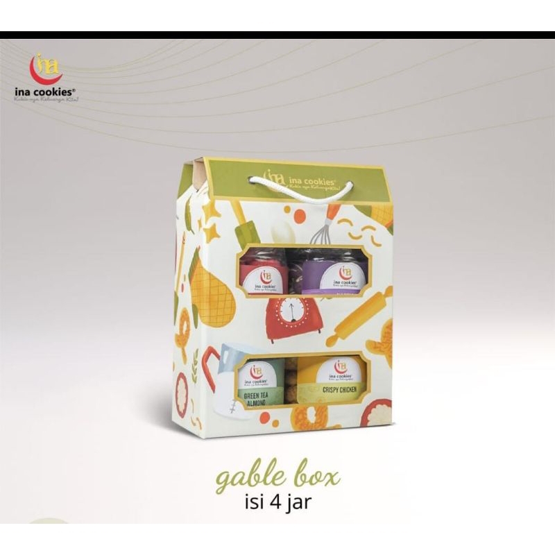 

Gable Inacookies isi 4 jar toples kaca Hampers kue kering Lebaran