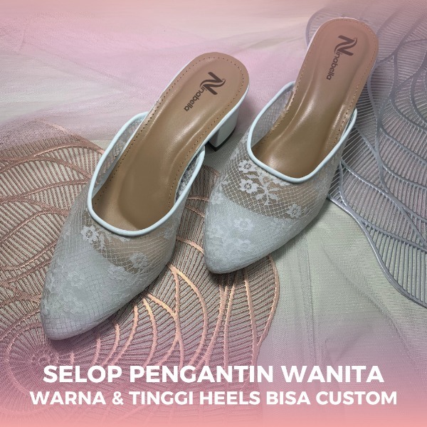 Sepatu Selop Wanita Acara Pernikahan, Pesta, Wisuda, dan Kondangan Model Brokat Jaring