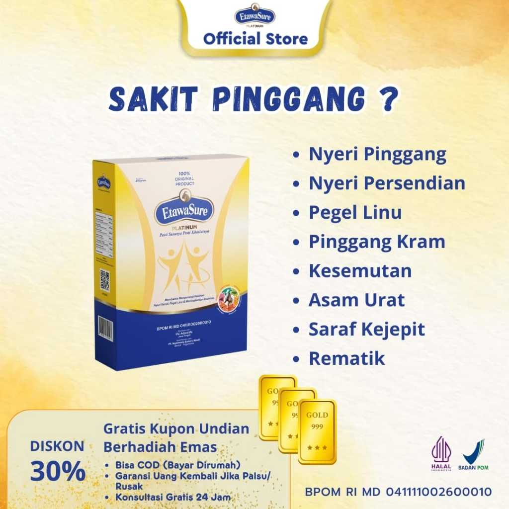 

Susu Kambing EtawaSure Platinum 250Gram Untuk Sakit Pinggang